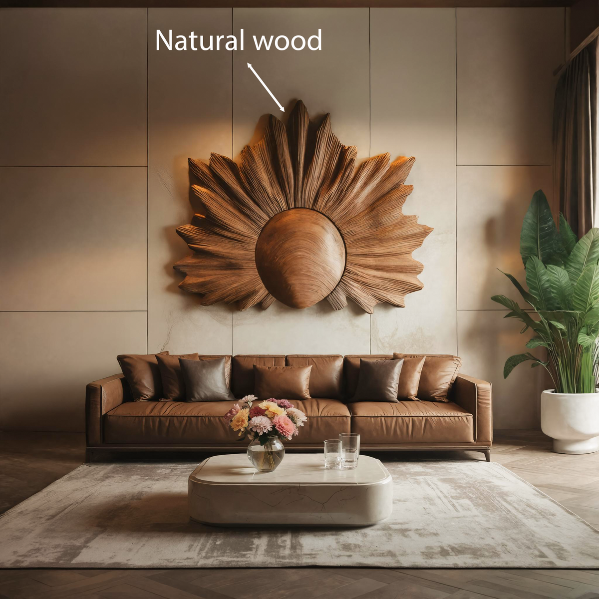 Sculptural Wall Art With Sunburst Carved Design For Living Room RTTHTTWA042