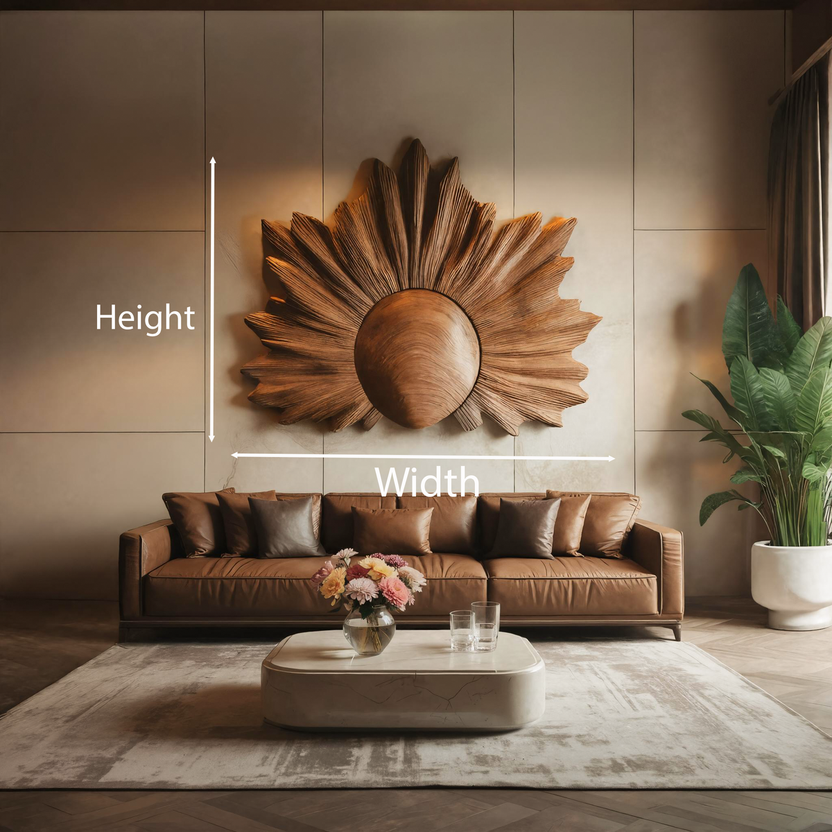 Sculptural Wall Art With Sunburst Carved Design For Living Room RTTHTTWA042