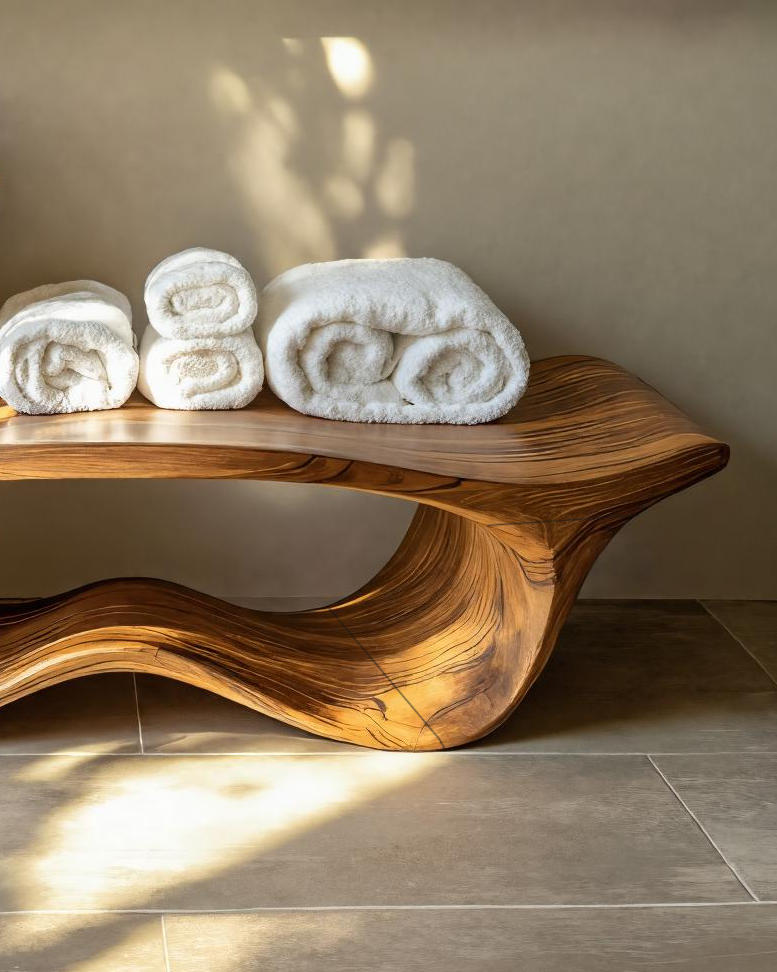 Organic Sculptural Shower Bench For Bathroom SITHTTSB010
