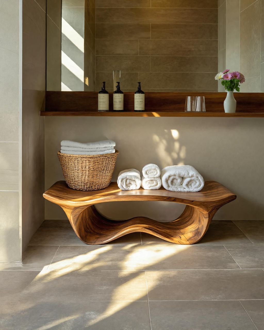 Organic Sculptural Shower Bench For Bathroom SITHTTSB010