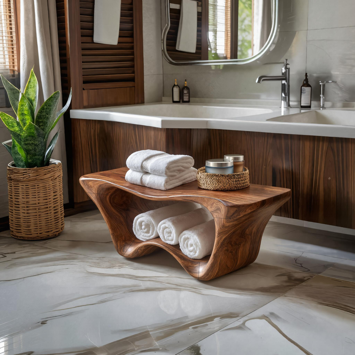 Modern Sculptural Shower Bench Two Tier For Bathroom Decor RTTHTTSB016