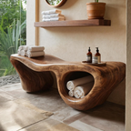 Organic Wave Carved Shower Bench Double Storage For Bathroom RTTHTTSB019