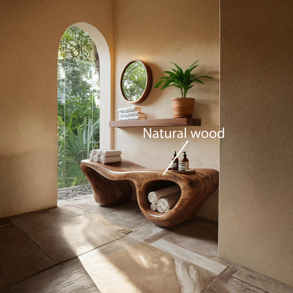 Organic Wave Carved Shower Bench Double Storage For Bathroom RTTHTTSB019