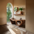 Organic Wave Carved Shower Bench Double Storage For Bathroom RTTHTTSB019