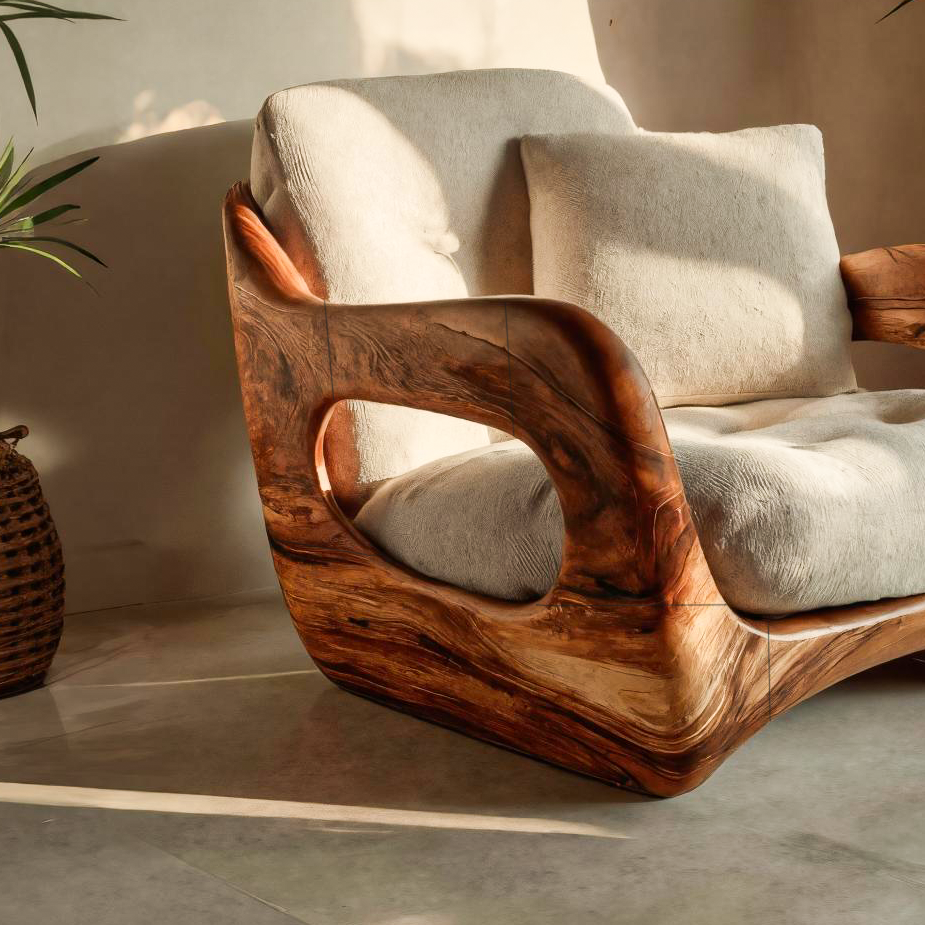 Minimalist Handcrafted Accent Chair Carved Body For Living Room RTTHTTACC011