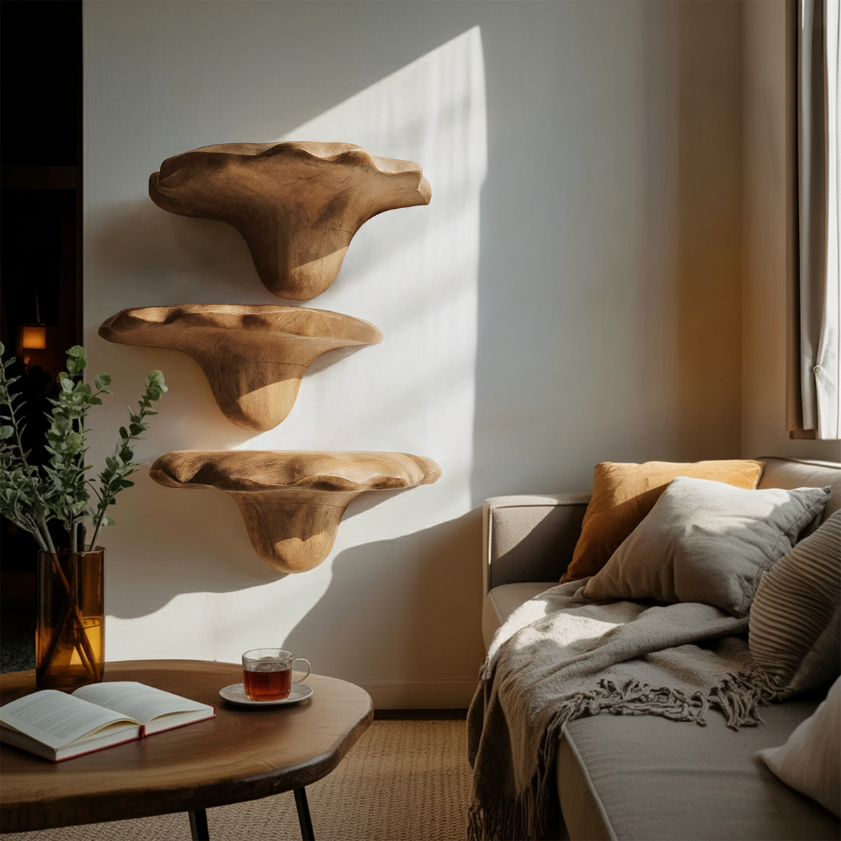 Mid Century Wooden Mushroom Shelf For Living Room And Bedroom Decor SILDTTNMR001