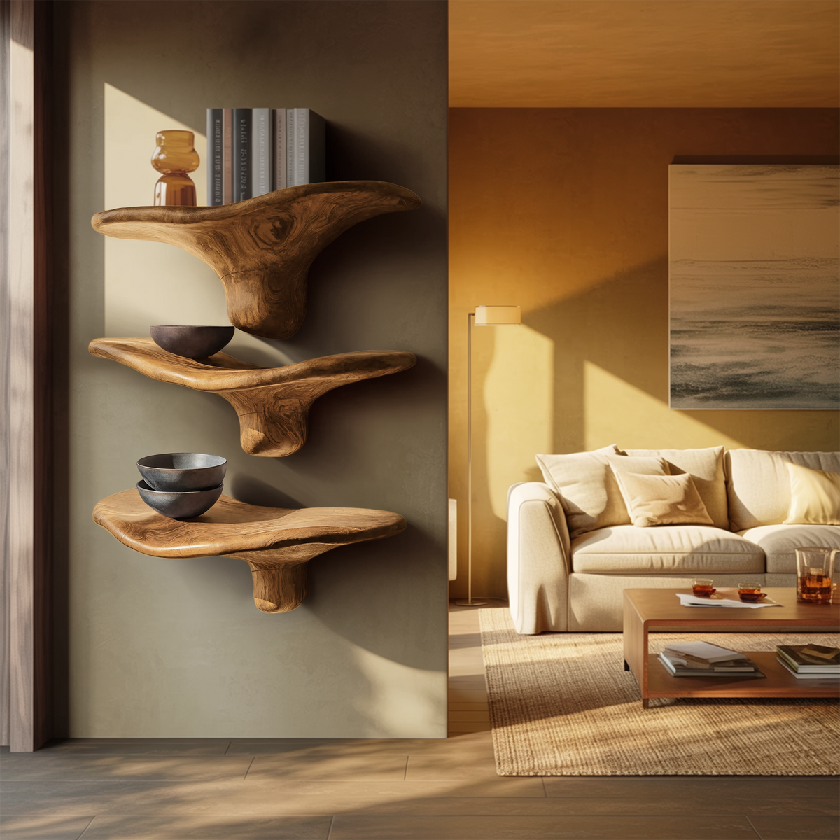 Modern Wooden Live Edge Mushroom Shelf For Minimalist Interior Decor SILDTTRMR012