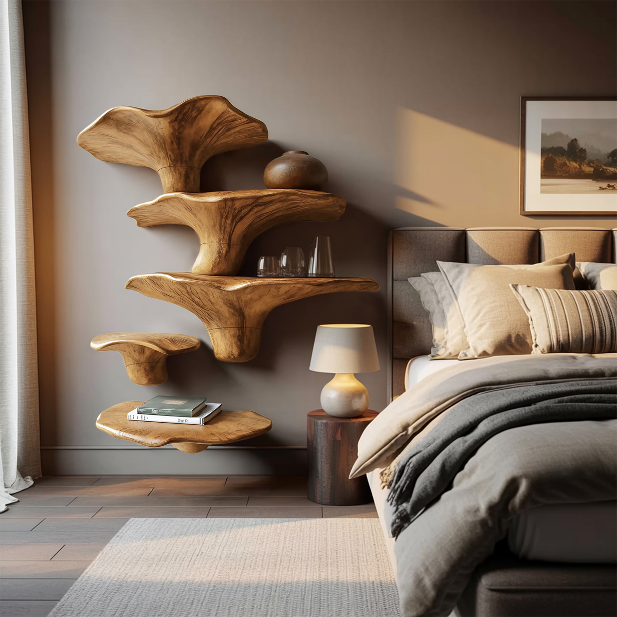 Modern Solid Wood Mushroom Shelf For Entryway Design And Display SILDTTRMR008