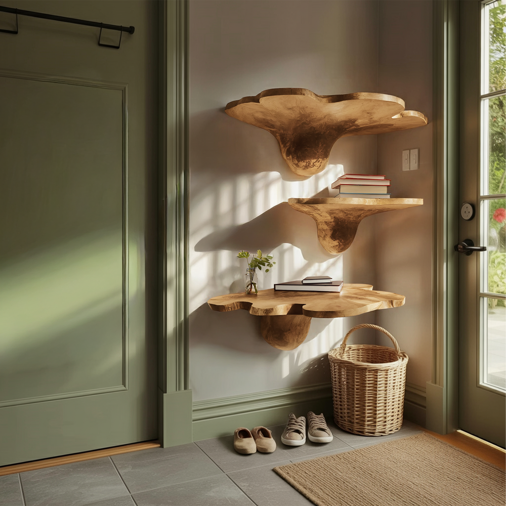 Mid Century Solid Wood Mushroom Shelf For Modern Living Room Decor SILDTTNMR002