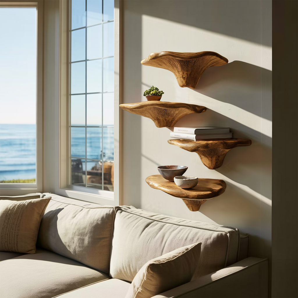 Handcrafted Wooden Live Edge Mushroom Shelf For Furniture Decor SILDTTRMR007