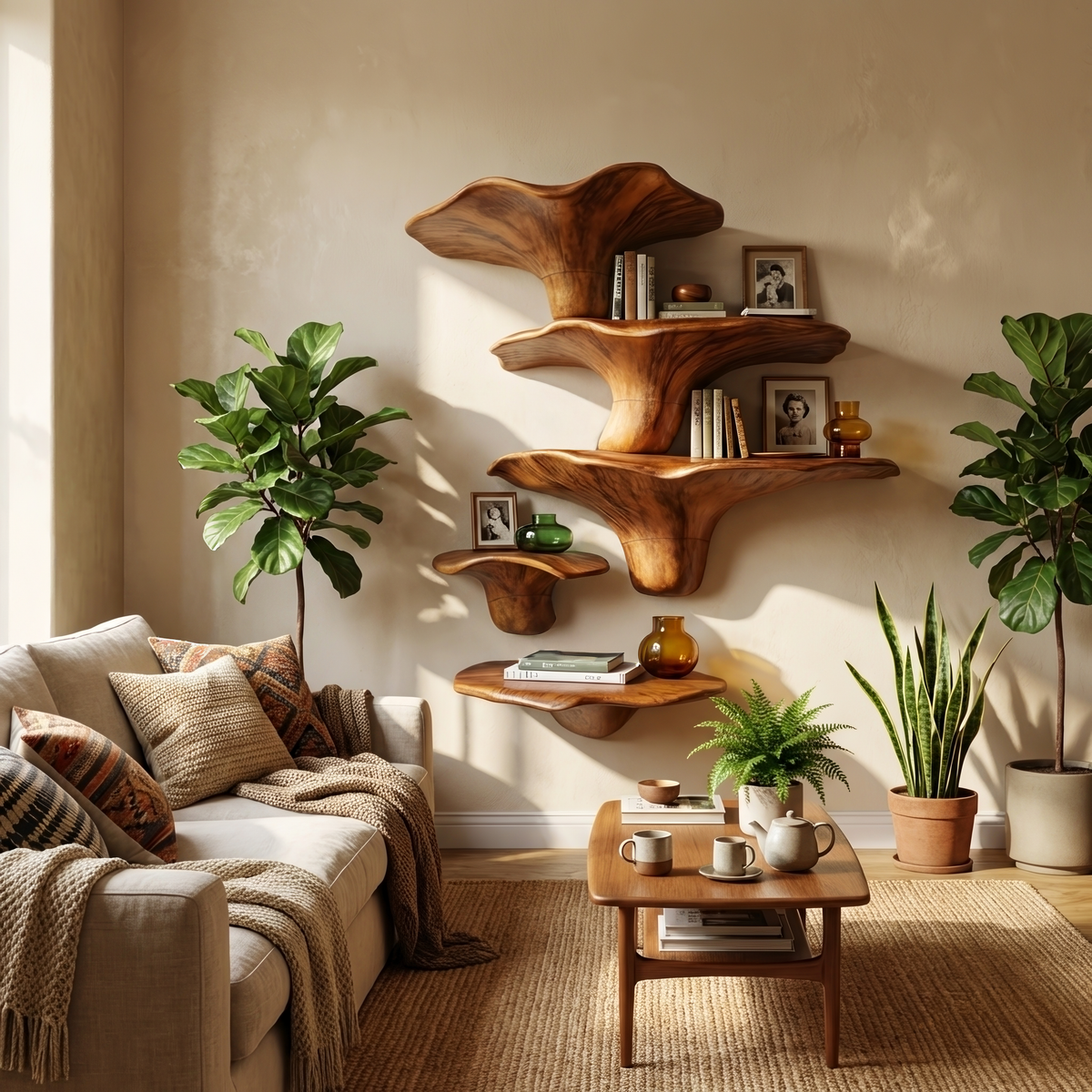 Modern Solid Wood Mushroom Shelf For Entryway Design And Display SILDTTRMR008