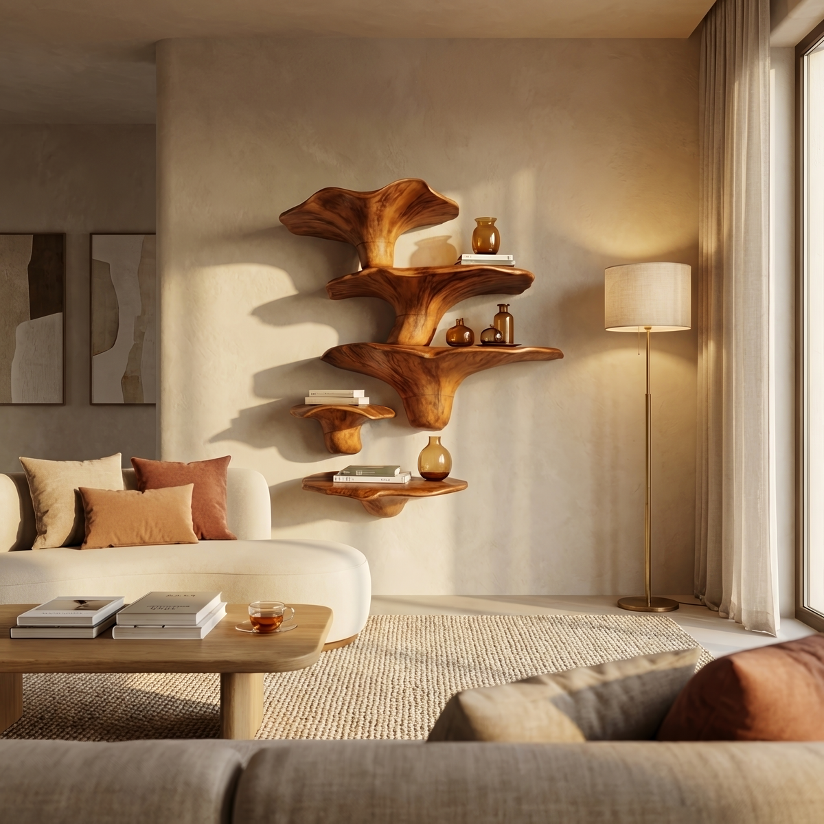 Modern Solid Wood Mushroom Shelf For Entryway Design And Display SILDTTRMR008