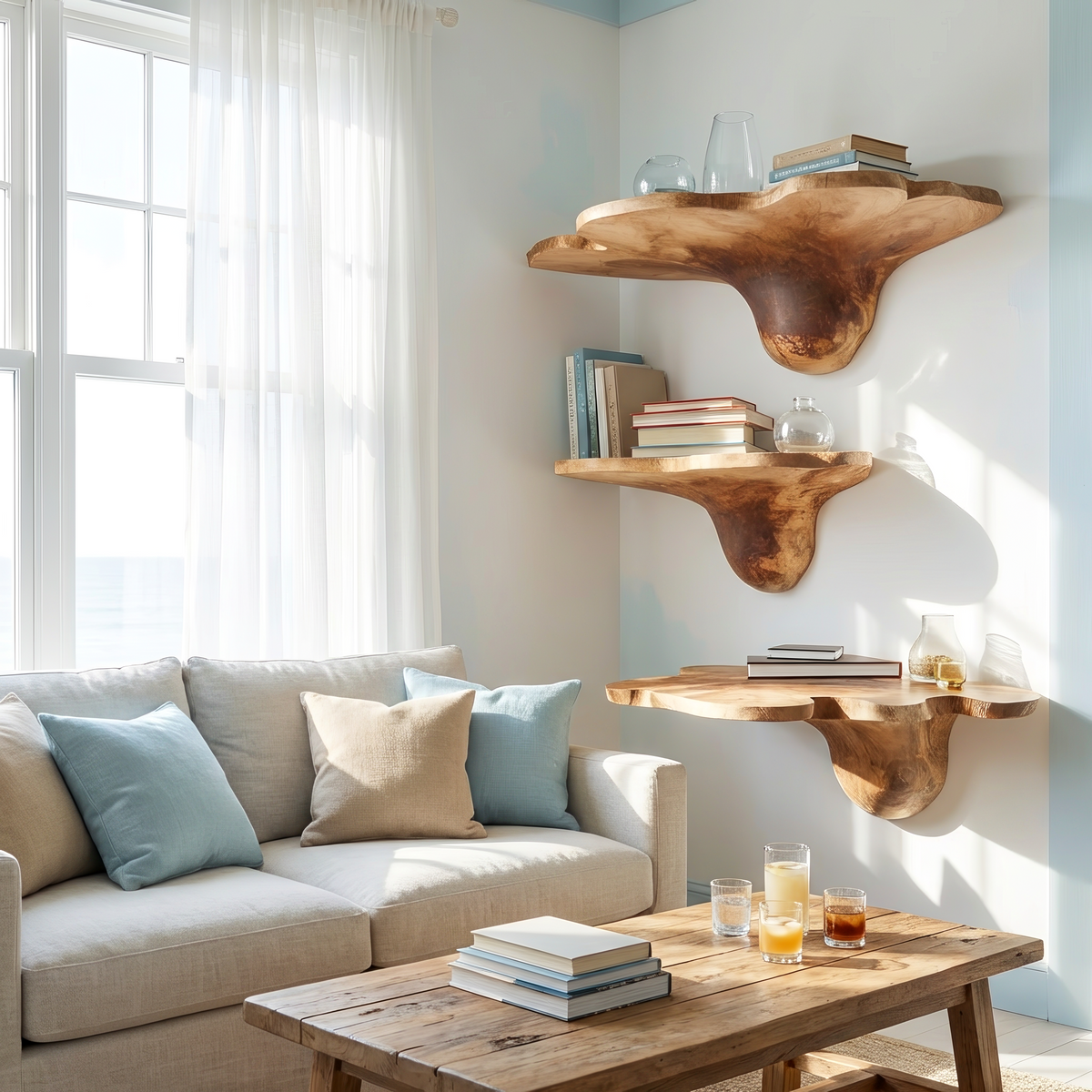 Mid Century Solid Wood Mushroom Shelf For Modern Living Room Decor SILDTTNMR002