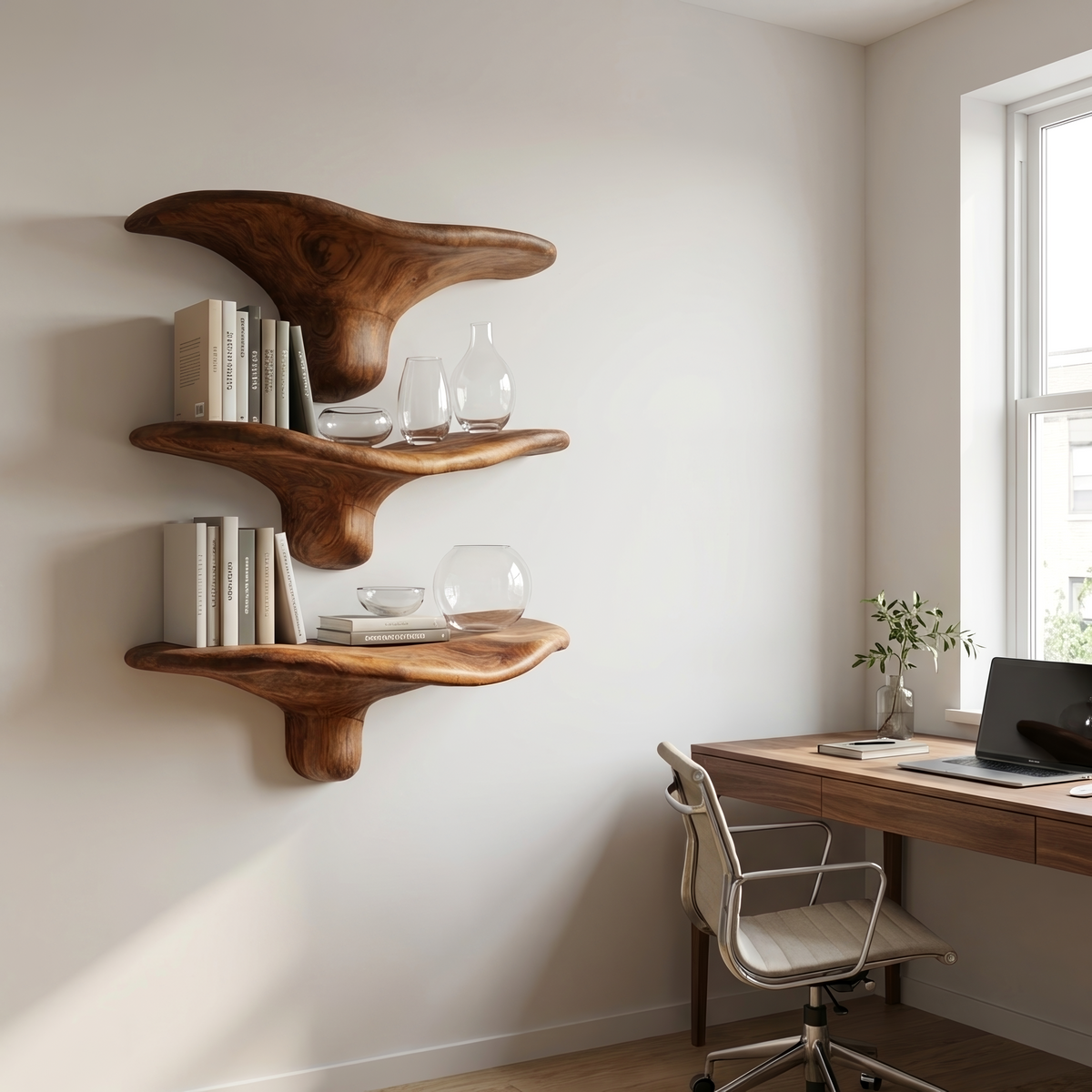 Modern Wooden Live Edge Mushroom Shelf For Minimalist Interior Decor SILDTTRMR012