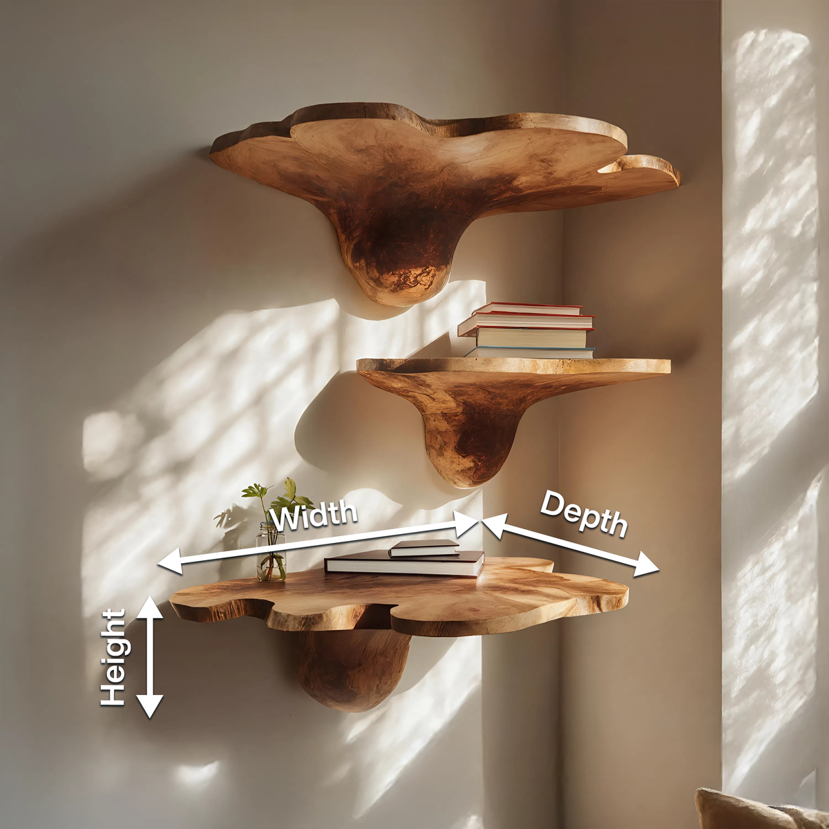 Mid Century Solid Wood Mushroom Shelf For Modern Living Room Decor SILDTTNMR002