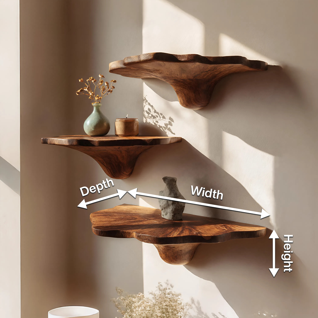 Handcrafted Wooden Mushroom Shelf For Artistic Living Room Decor SILDTTNMR007