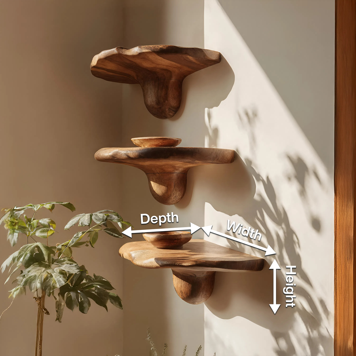 Handcrafted Solid Wood Mushroom Shelf For Bedroom Furniture Decor SILDTTNMR008