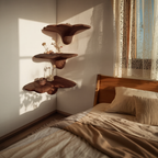 Handcrafted Solid Wood Mushroom Shelf For Bedroom Interior Decor SILDTTNCMS012