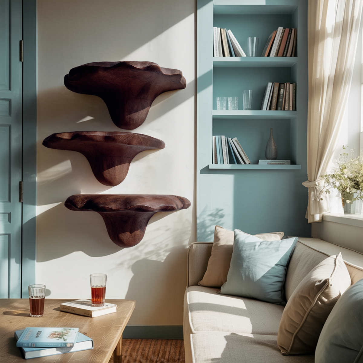 Mid Century Wooden Mushroom Shelf For Living Room And Bedroom Decor SILDTTNMR001