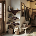 Handcrafted Wooden Live Edge Mushroom Shelf For Artistic Home Decor SILDTTRMR015