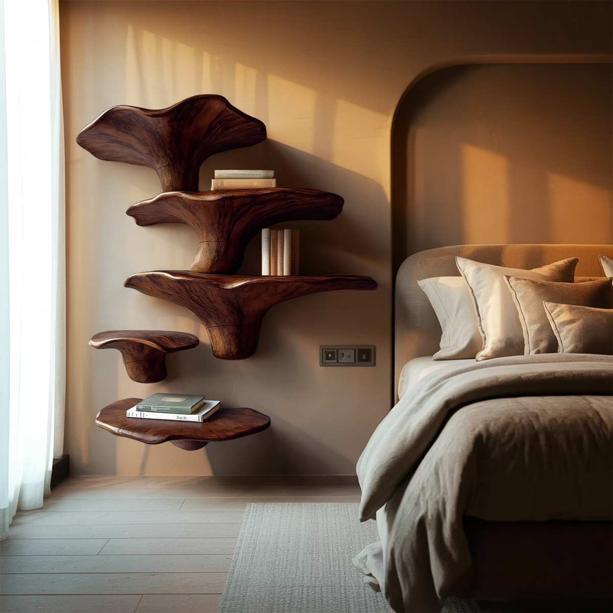Modern Solid Wood Mushroom Shelf For Entryway Design And Display SILDTTRMR008