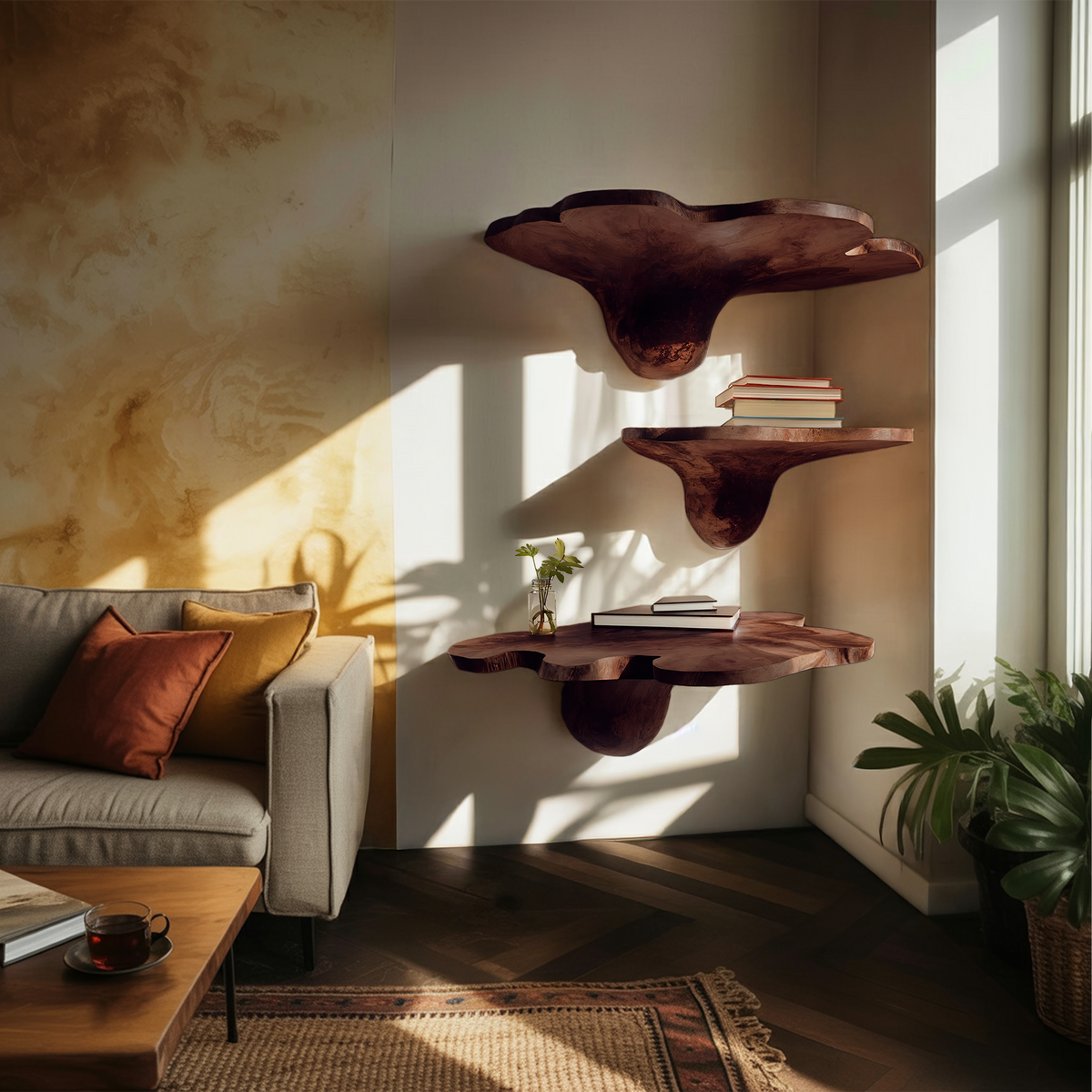 Mid Century Solid Wood Mushroom Shelf For Modern Living Room Decor SILDTTNMR002