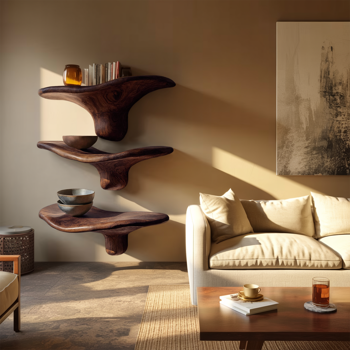 Modern Wooden Live Edge Mushroom Shelf For Minimalist Interior Decor SILDTTRMR012
